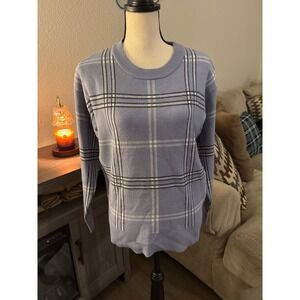 Tahari women's medium sweater blue‎ plaid